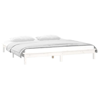 LED Bed Frame without Mattress White 140x190 cm Solid Wood