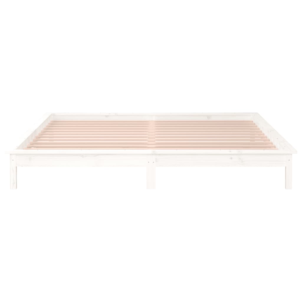 LED Bed Frame without Mattress White 140x190 cm Solid Wood