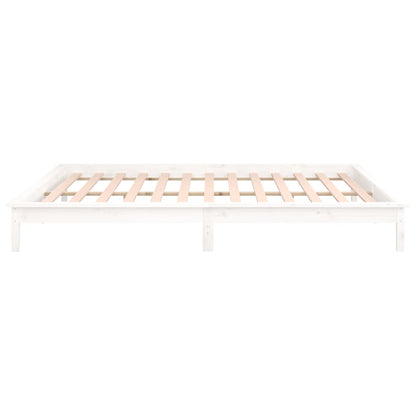 LED Bed Frame without Mattress White 140x190 cm Solid Wood