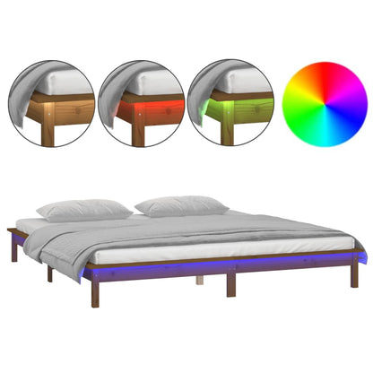 LED Bed Frame without Mattress Honey Brown 140x190 cm Solid Wood