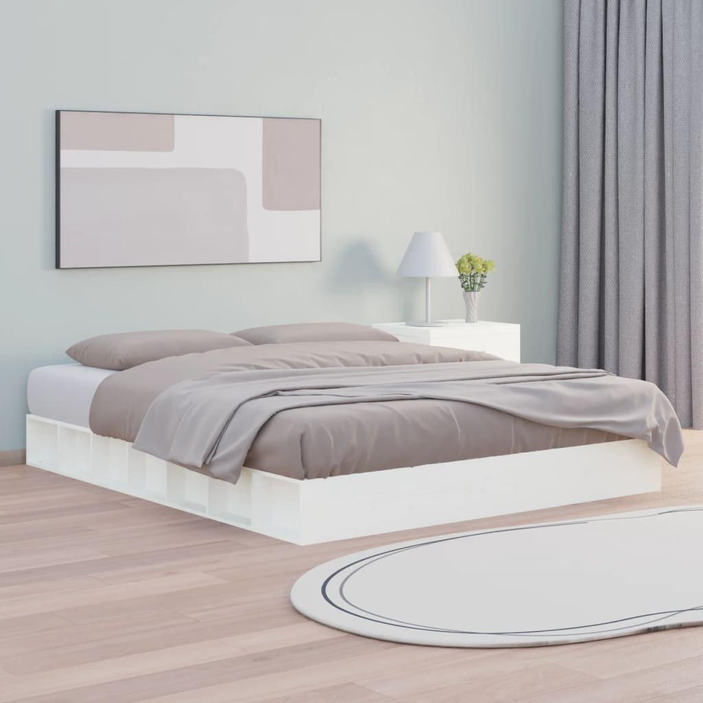 Bed Frame | White | Solid Pine Wood | 200x200 cm | Bed Frame