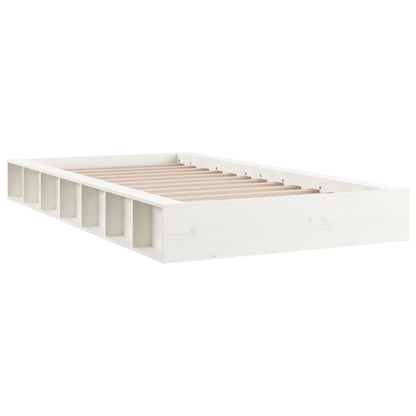 Bed Frame | White | Solid Pine Wood | 140 x 190 | Decorative Inlays