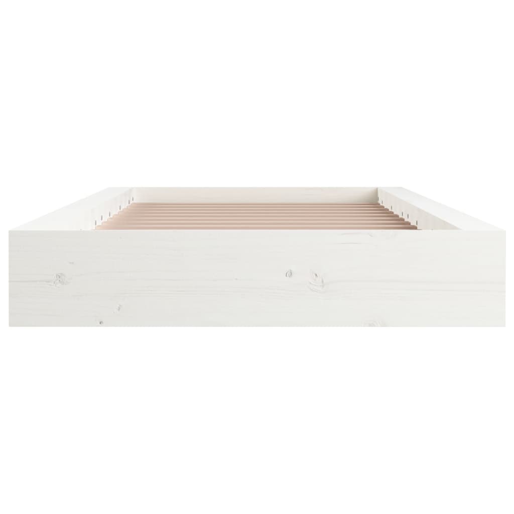 Bed Frame | White | Solid Pine Wood | 140 x 190 | Decorative Inlays