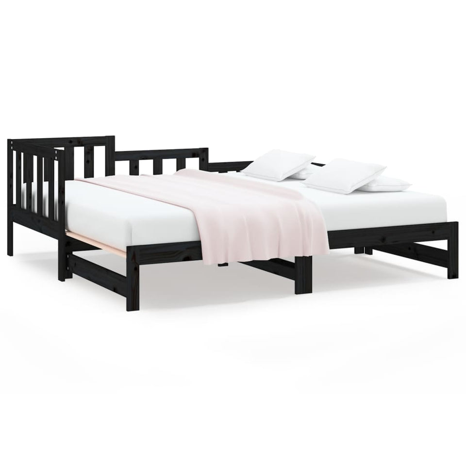 Pull-out Day Bed Black 2x(90x200) cm Solid Wood Pine