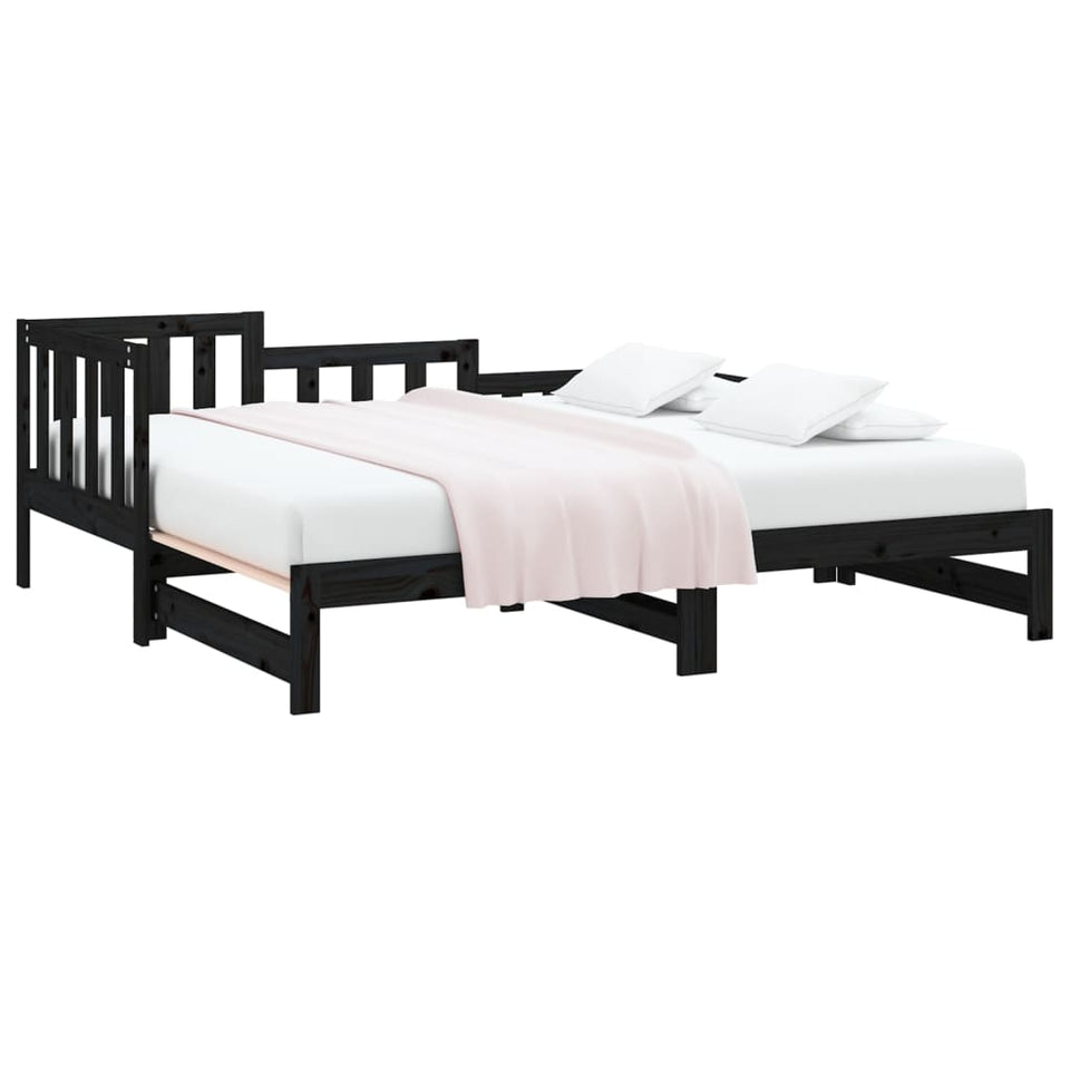 Pull-out Day Bed Black 2x(90x200) cm Solid Wood Pine