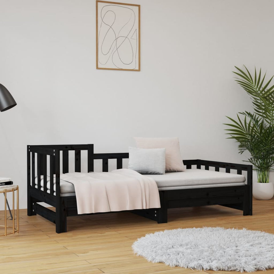 Pull-out Day Bed Black 2x(90x200) cm Solid Wood Pine