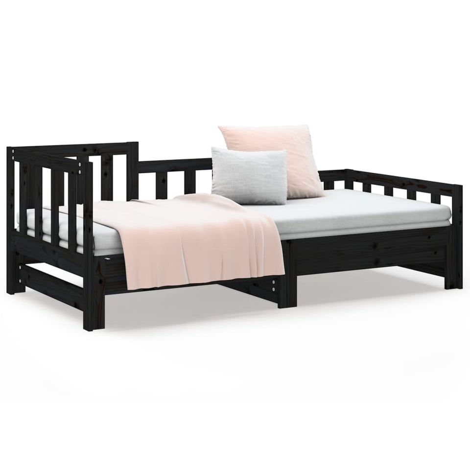 Pull-out Day Bed Black 2x(90x200) cm Solid Wood Pine