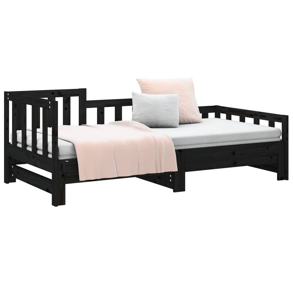 Pull-out Day Bed Black 2x(90x200) cm Solid Wood Pine