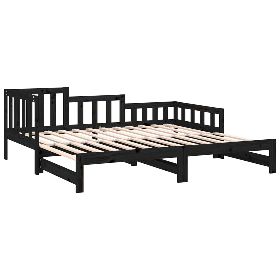 Pull-out Day Bed Black 2x(90x200) cm Solid Wood Pine