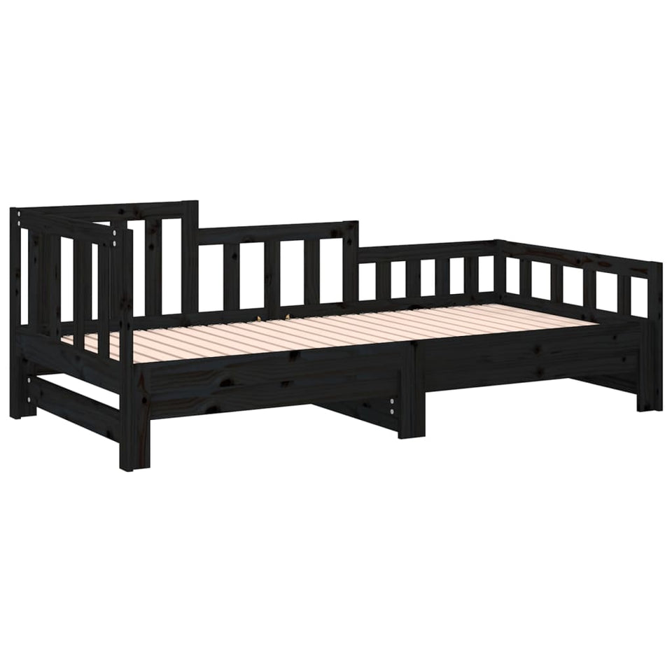 Pull-out Day Bed Black 2x(90x200) cm Solid Wood Pine