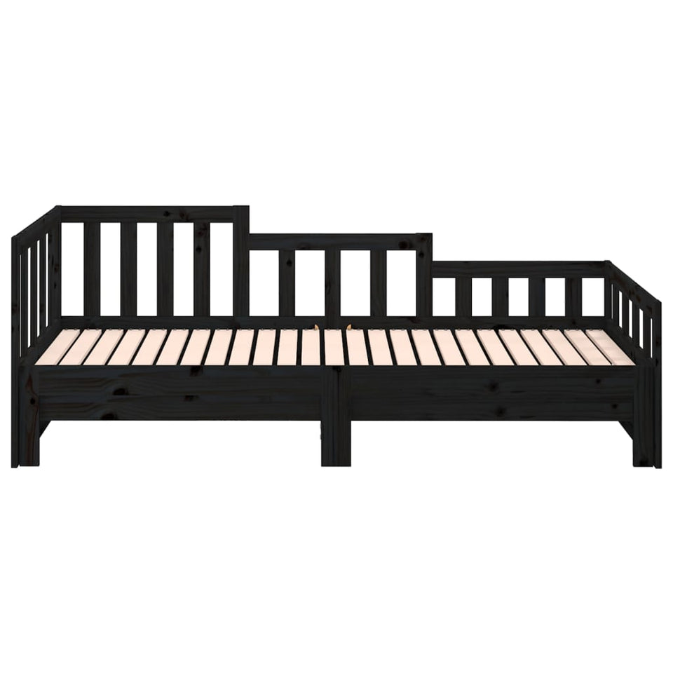 Pull-out Day Bed Black 2x(90x200) cm Solid Wood Pine