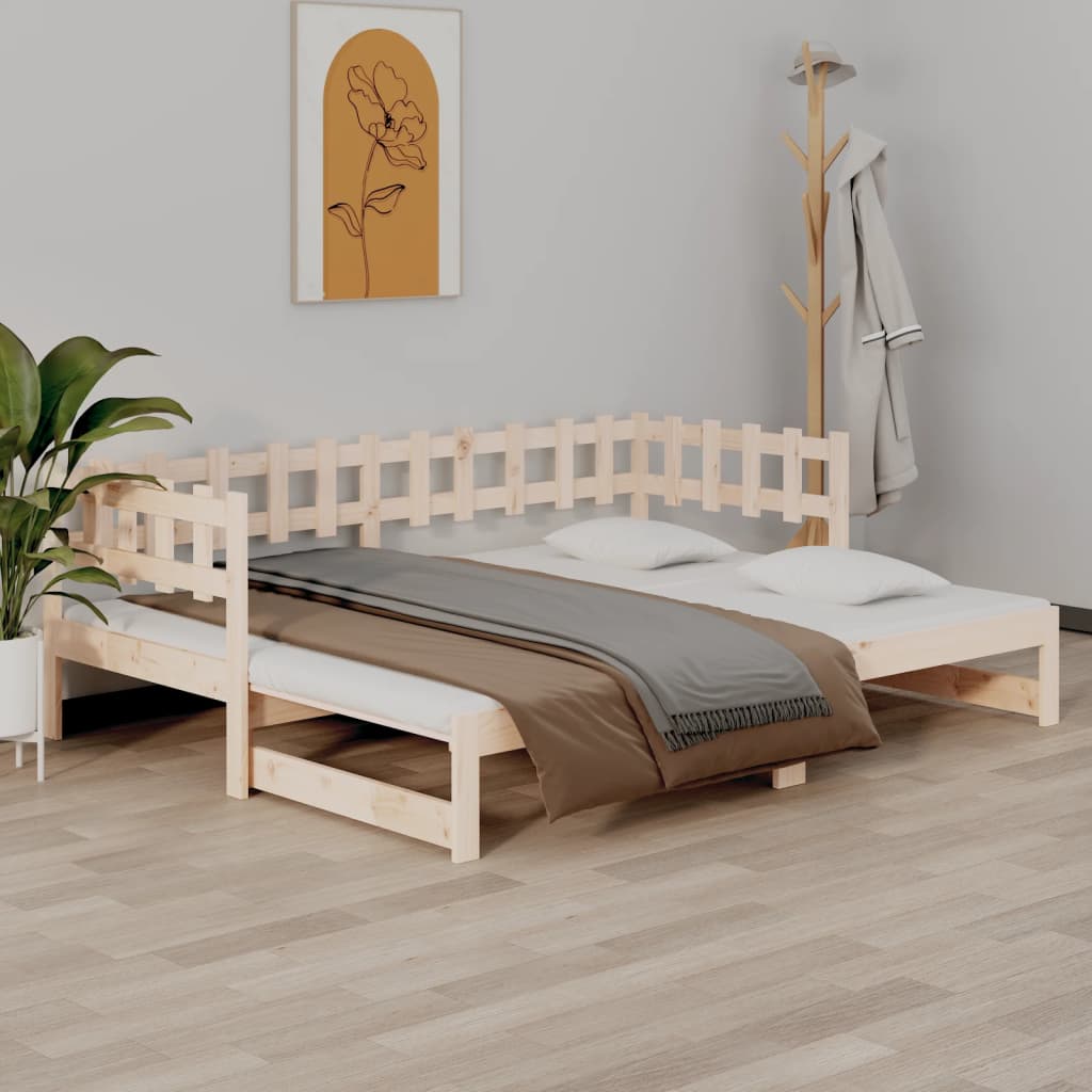 Pull-out Day Bed without Mattress 2x(80x200) cm Solid Wood Pine