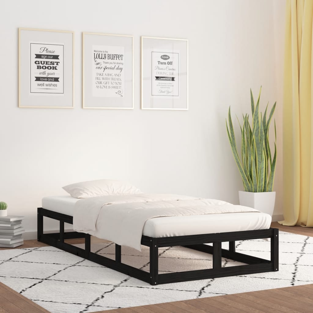 Bed Frame | Black | Solid pine wood, Plywood | Small Single | Sturdy