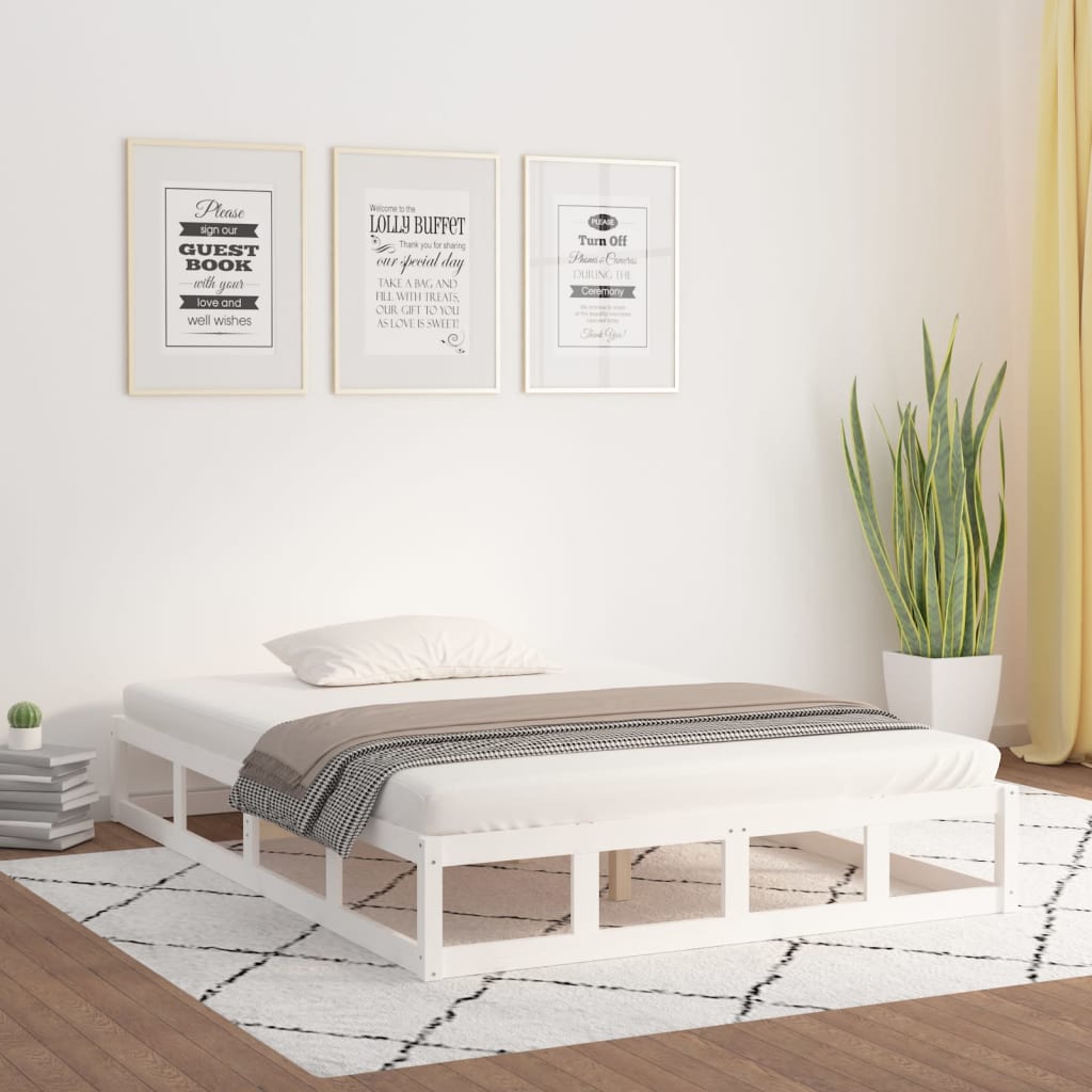 Bed Frame | White | Solid pine wood, plywood slats | 140x190 cm | Durable