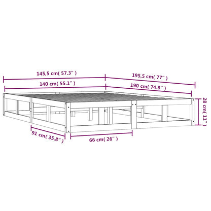 Bed Frame | Black | Solid pinewood, Plywood | 140x190 cm |  Durable