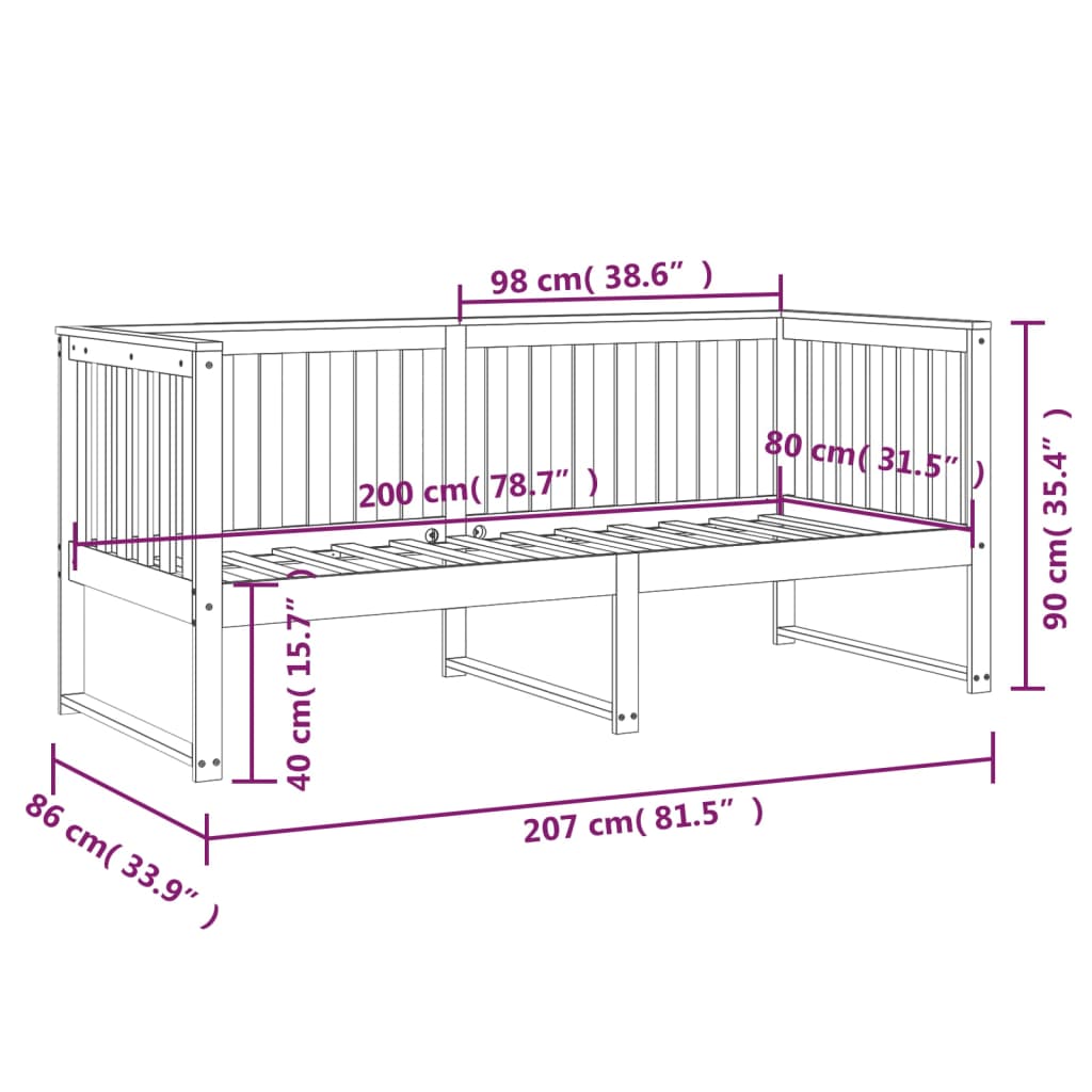 Day Bed without Mattress White 80x200 cm Solid Wood Pine