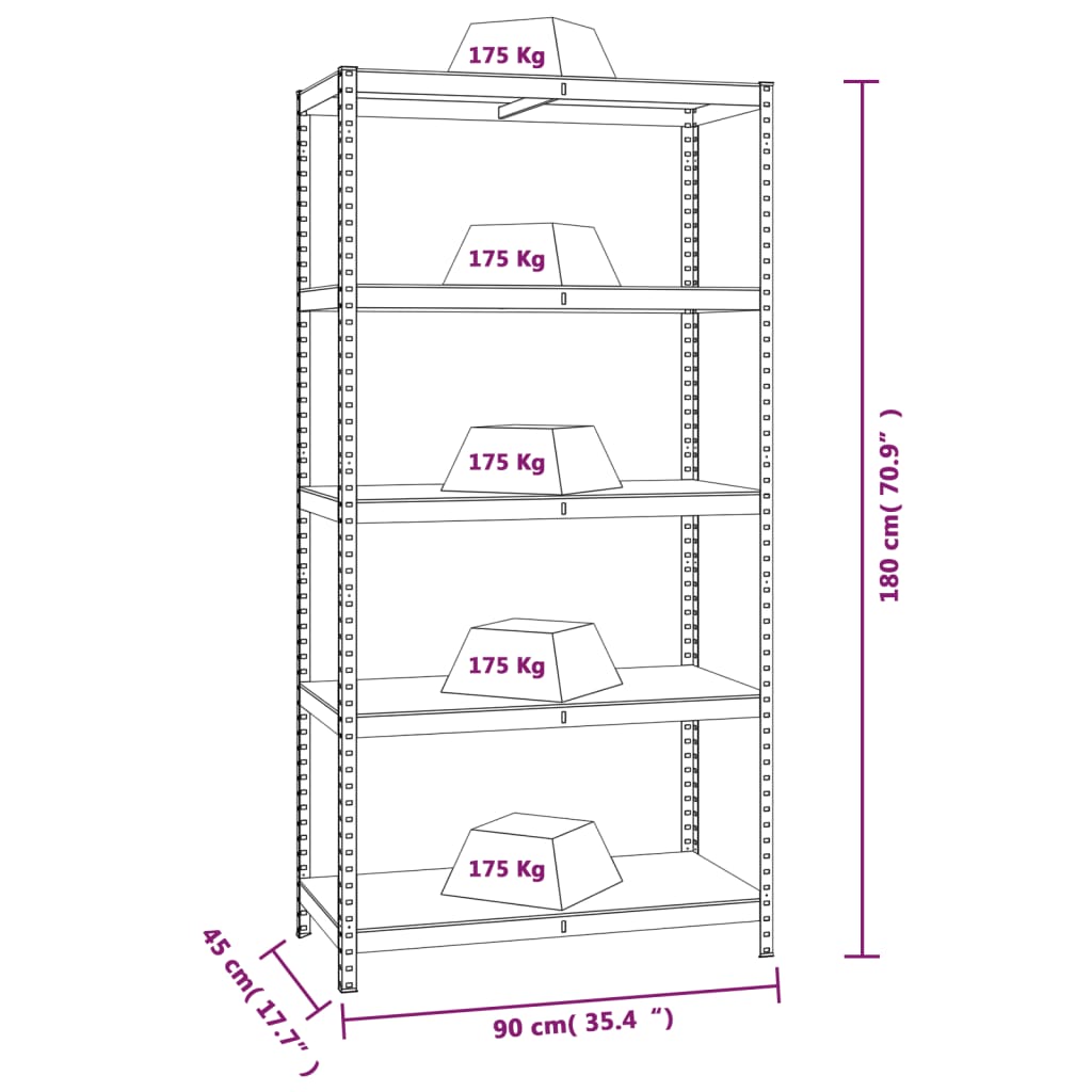 5-Layer Heavy-duty Shelf Grey Steel&Engineered Wood