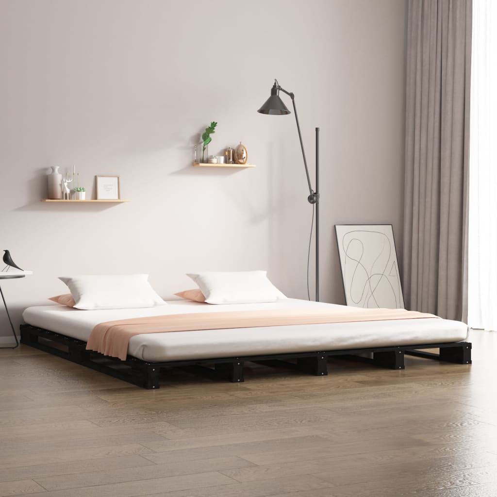 Pallet Bed | Black | Solid pine wood | Double | Durable | Pallet Bed