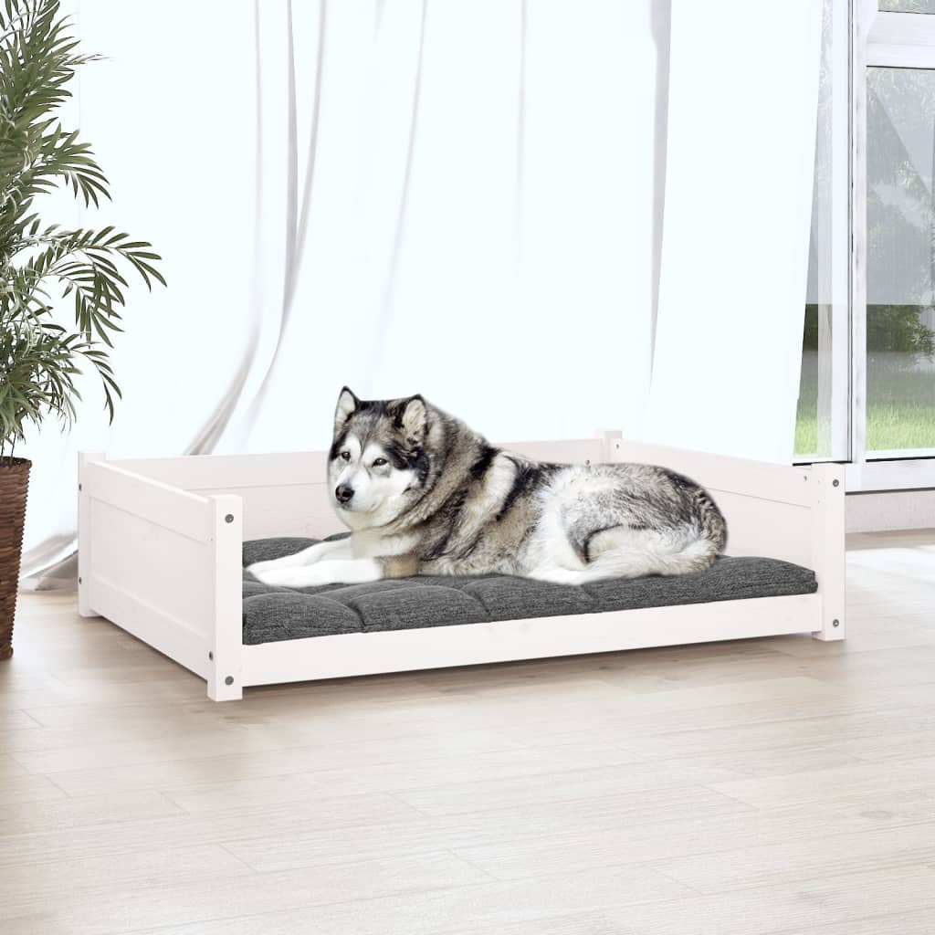 Dog Bed | White | Solid Pine Wood | 105.5 x 75.5 x 28 cm | Minimalistic