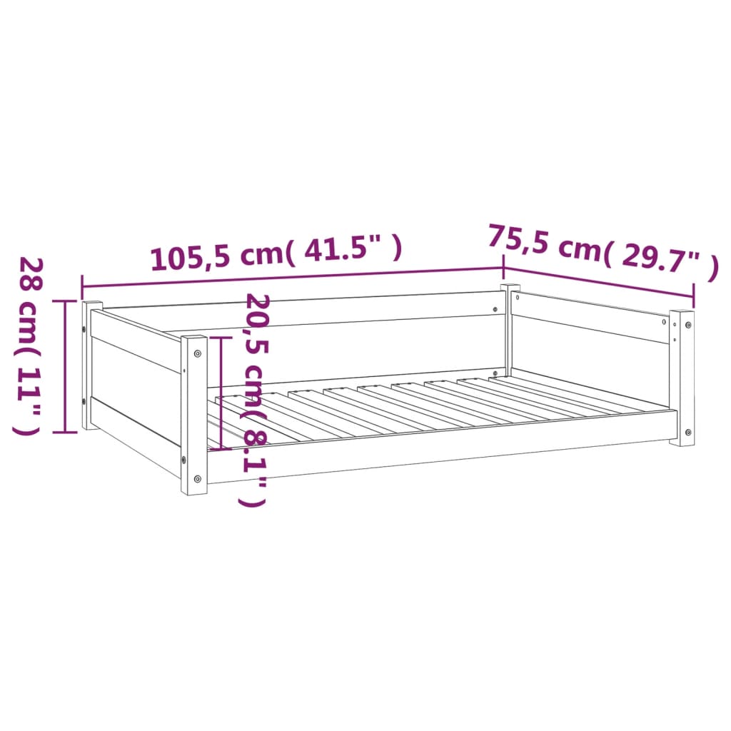 Dog Bed | White | Solid Pine Wood | 105.5 x 75.5 x 28 cm | Minimalistic