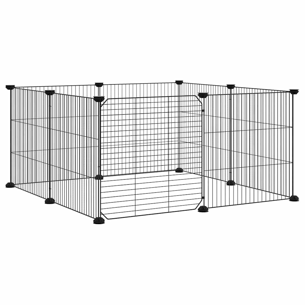 8-Panel Pet Cage with Door Black 70x70x35 cm Steel