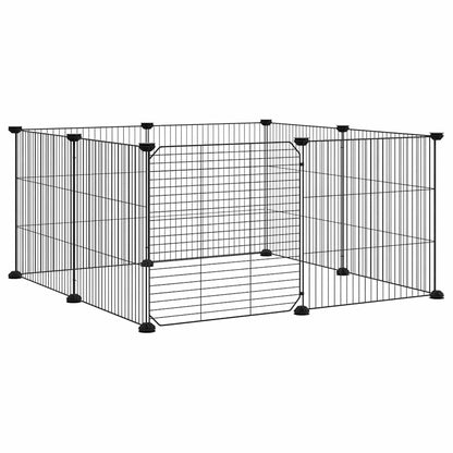 8-Panel Pet Cage with Door Black 70x70x35 cm Steel
