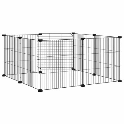 8-Panel Pet Cage with Door Black 70x70x35 cm Steel