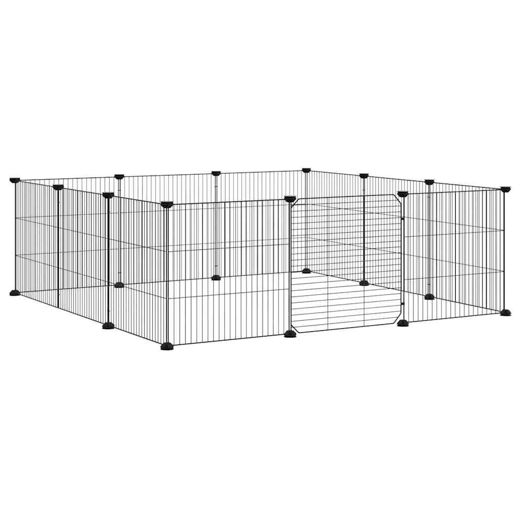 12-Panel Pet Cage with Door Black 105x105x35 cm Steel