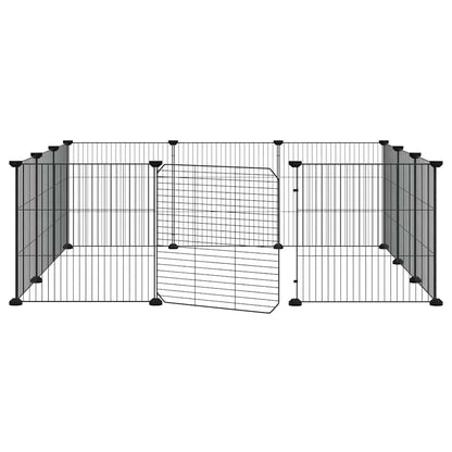 12-Panel Pet Cage with Door Black 105x105x35 cm Steel