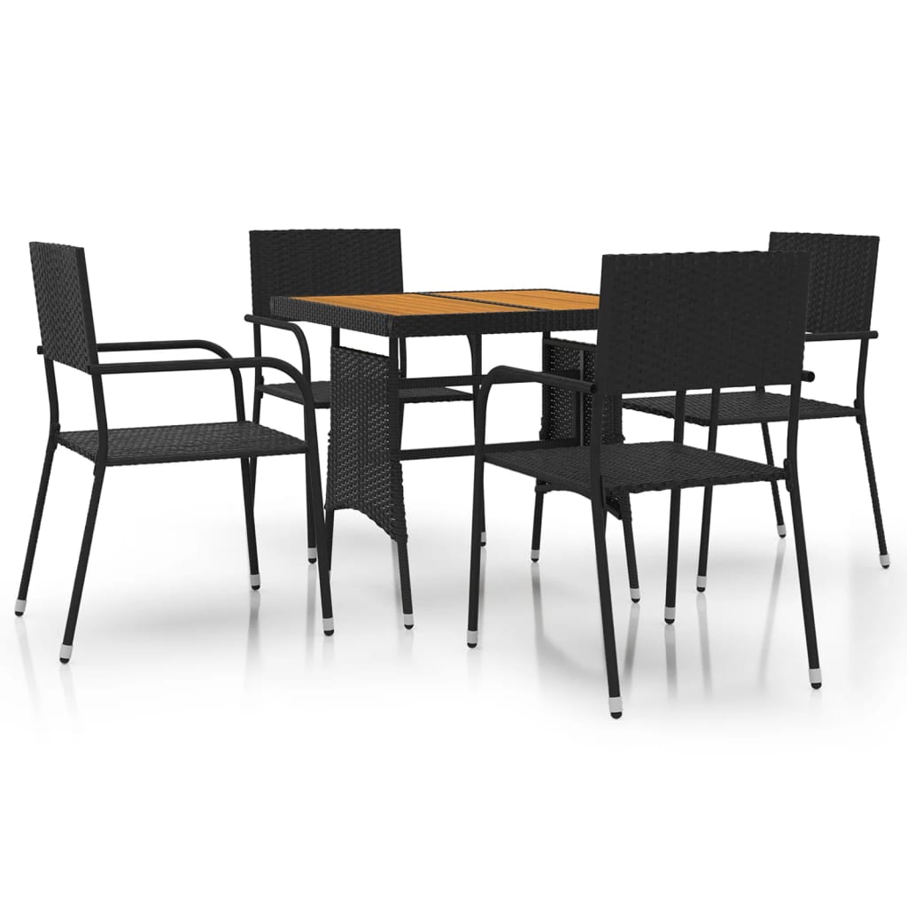 Outdoor Dining Set | Black | PE rattan, steel, solid acacia wood