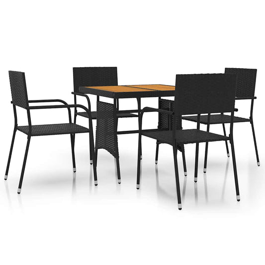 5 Piece Outdoor Dining Set Poly Rattan Black