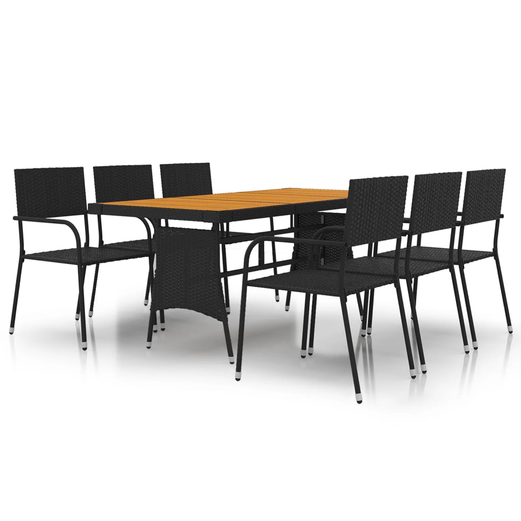 Outdoor Dining Set | Black | PE rattan, steel, solid acacia wood