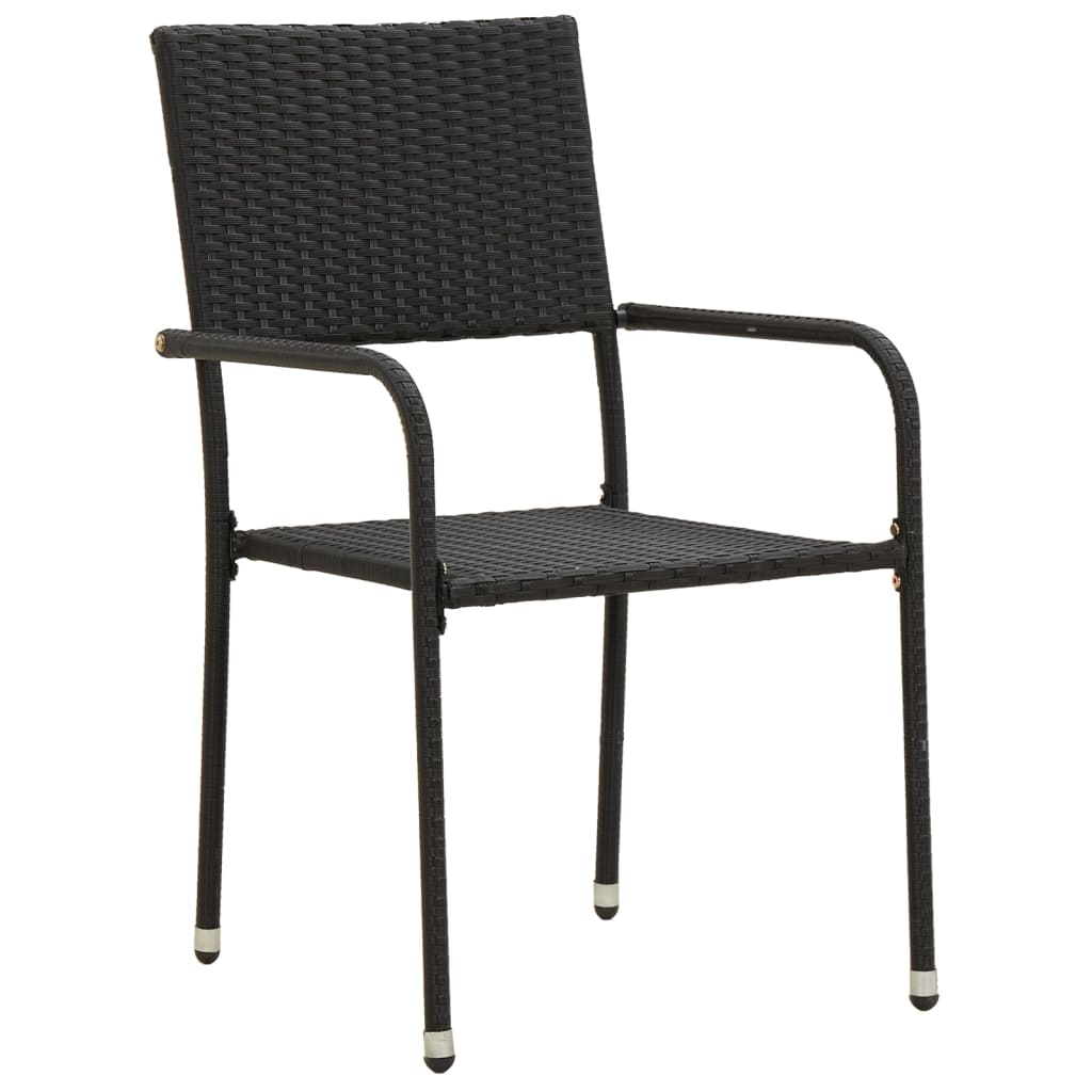 Outdoor Dining Set | Black | PE Rattan, Steel, Solid Acacia Wood | Large
