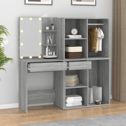 LED Dressing Table With Cabinets | Grey Sonoma | Engineered wood, acrylic