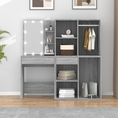 LED Dressing Table With Cabinets | Grey Sonoma | Engineered wood, acrylic