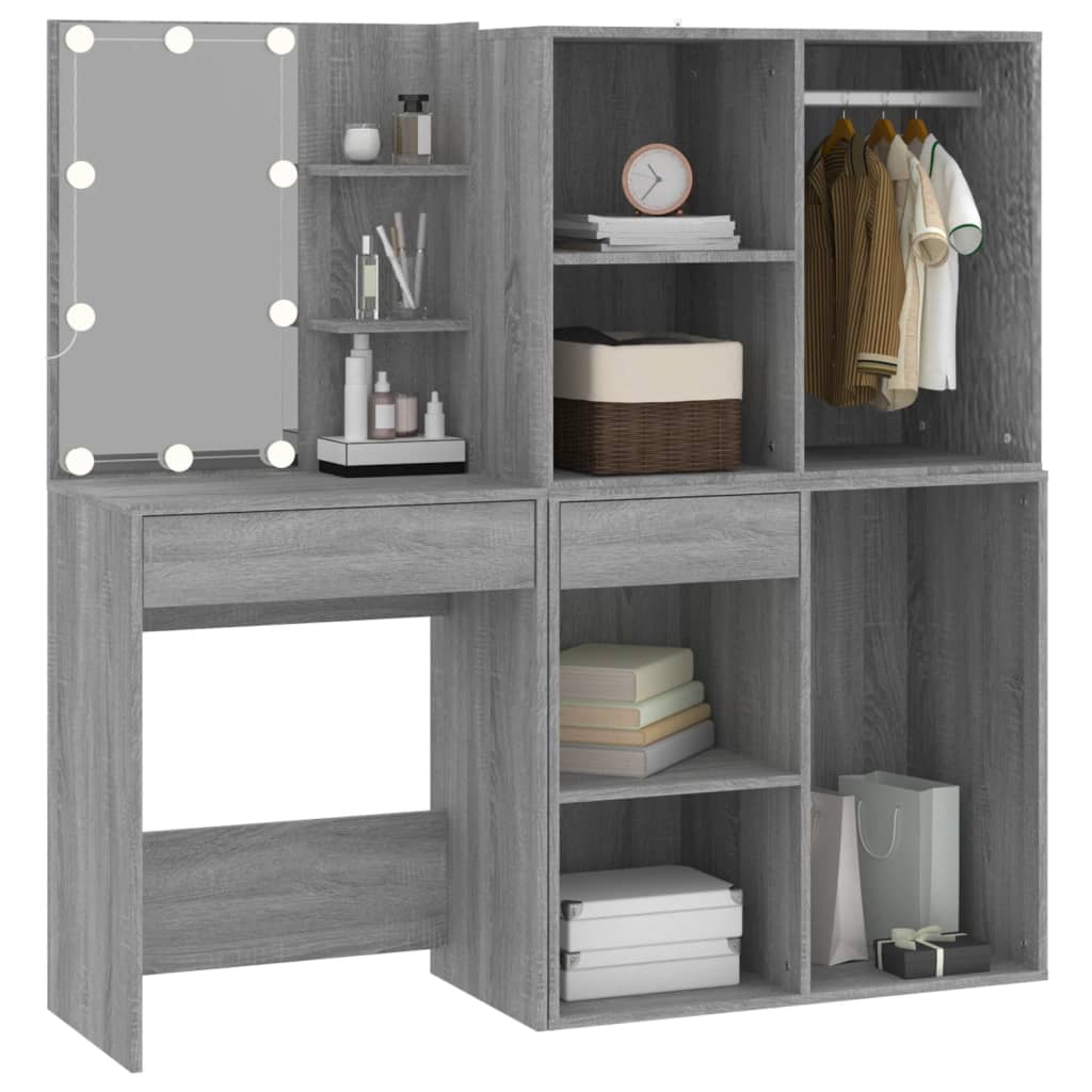 LED Dressing Table With Cabinets | Grey Sonoma | Engineered wood, acrylic