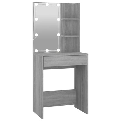 LED Dressing Table With Cabinets | Grey Sonoma | Engineered wood, acrylic