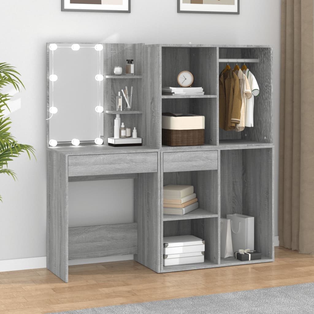 LED Dressing Table With Cabinets | Grey Sonoma | Engineered wood, acrylic