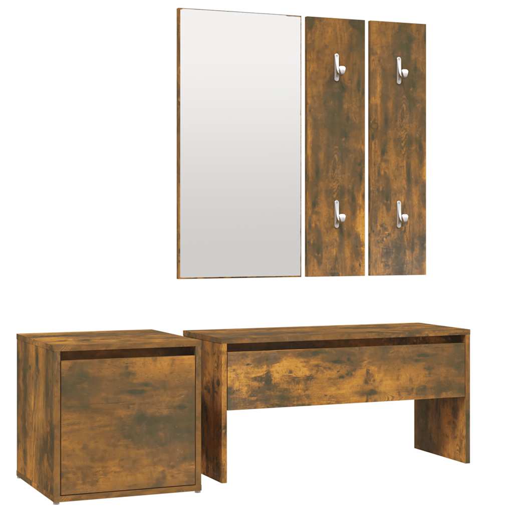 Hallway Furniture Set Smoked Oak Engineered Wood