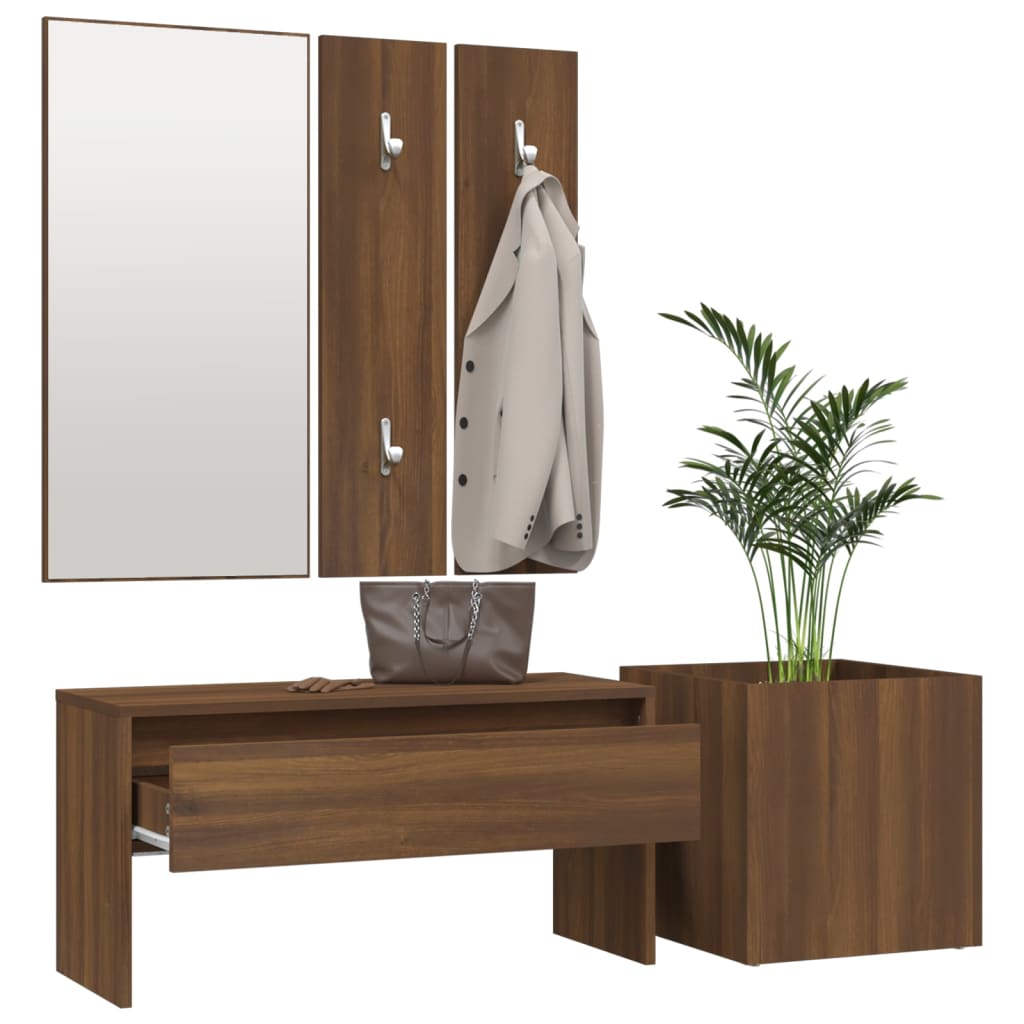 Hallway Furniture Set Brown Oak Engineered Wood