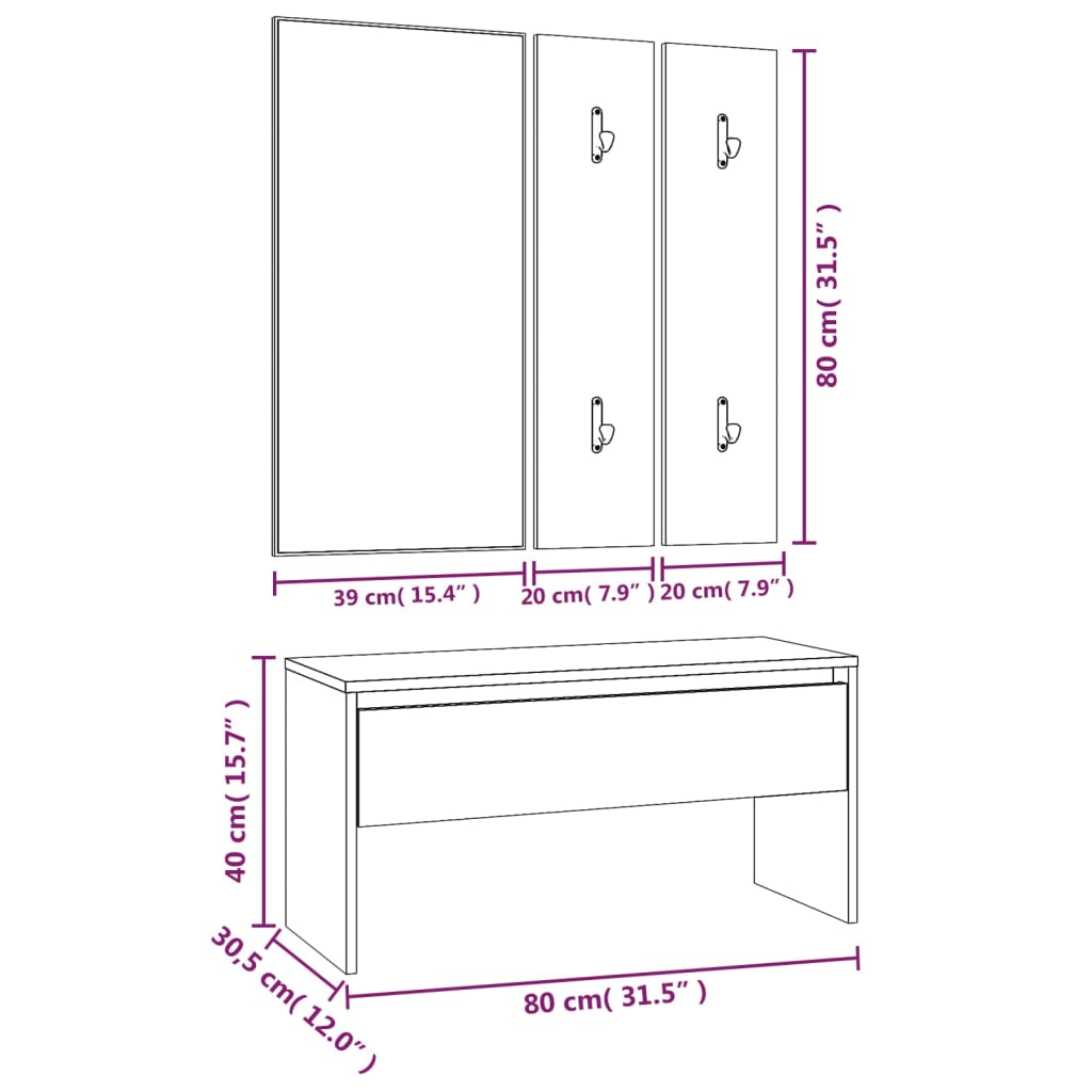 Hallway Furniture Set Brown Oak Engineered Wood