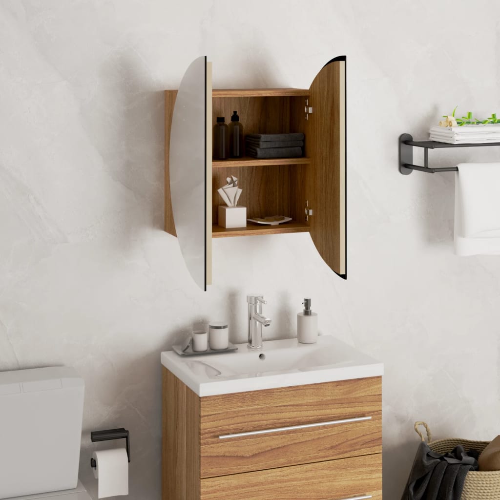 Bathroom Cabinet Oak Engineered wood, glass, PVC, copper Small