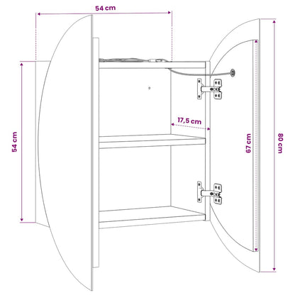 Bathroom Cabinet with Round Mirror&LED Oak 54x54x17.5 cm