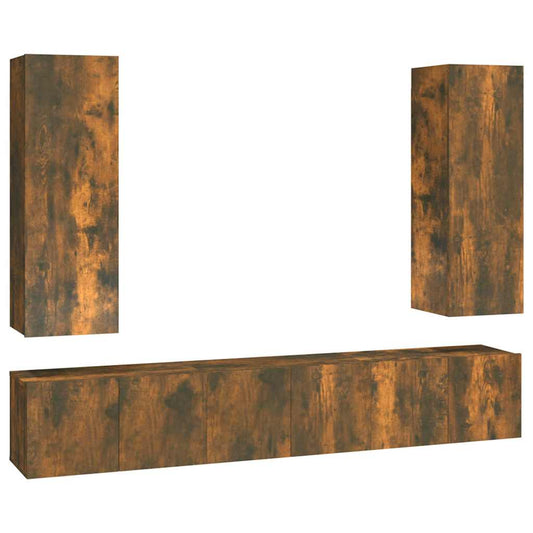5 Piece TV Cabinet Set Smoked Oak Engineered Wood