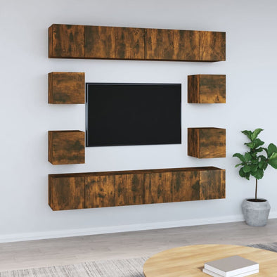 10 Piece TV Cabinet Set Smoked Oak Engineered Wood