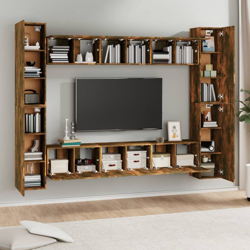 10 Piece TV Cabinet Set Smoked Oak Engineered Wood