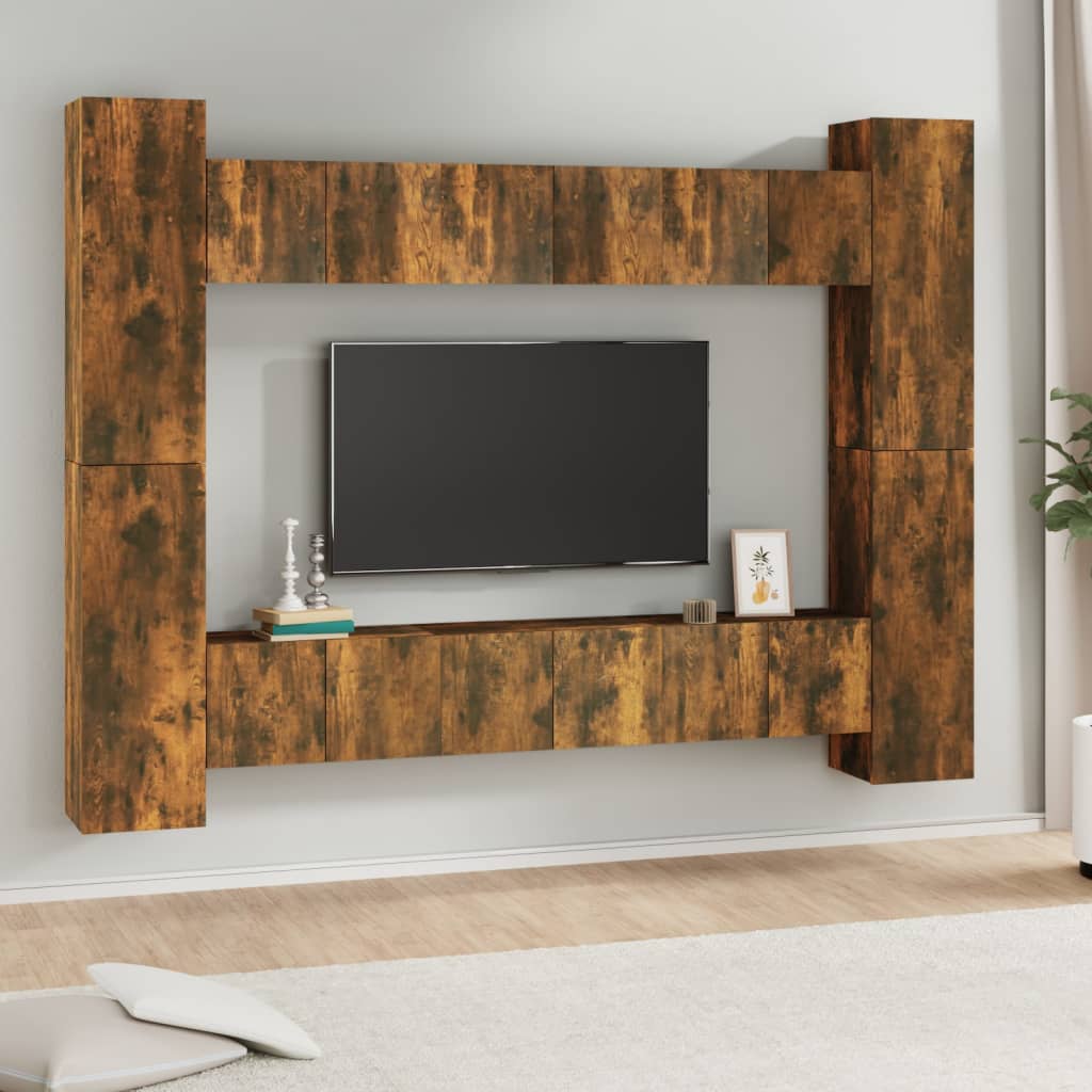 10 Piece TV Cabinet Set Smoked Oak Engineered Wood