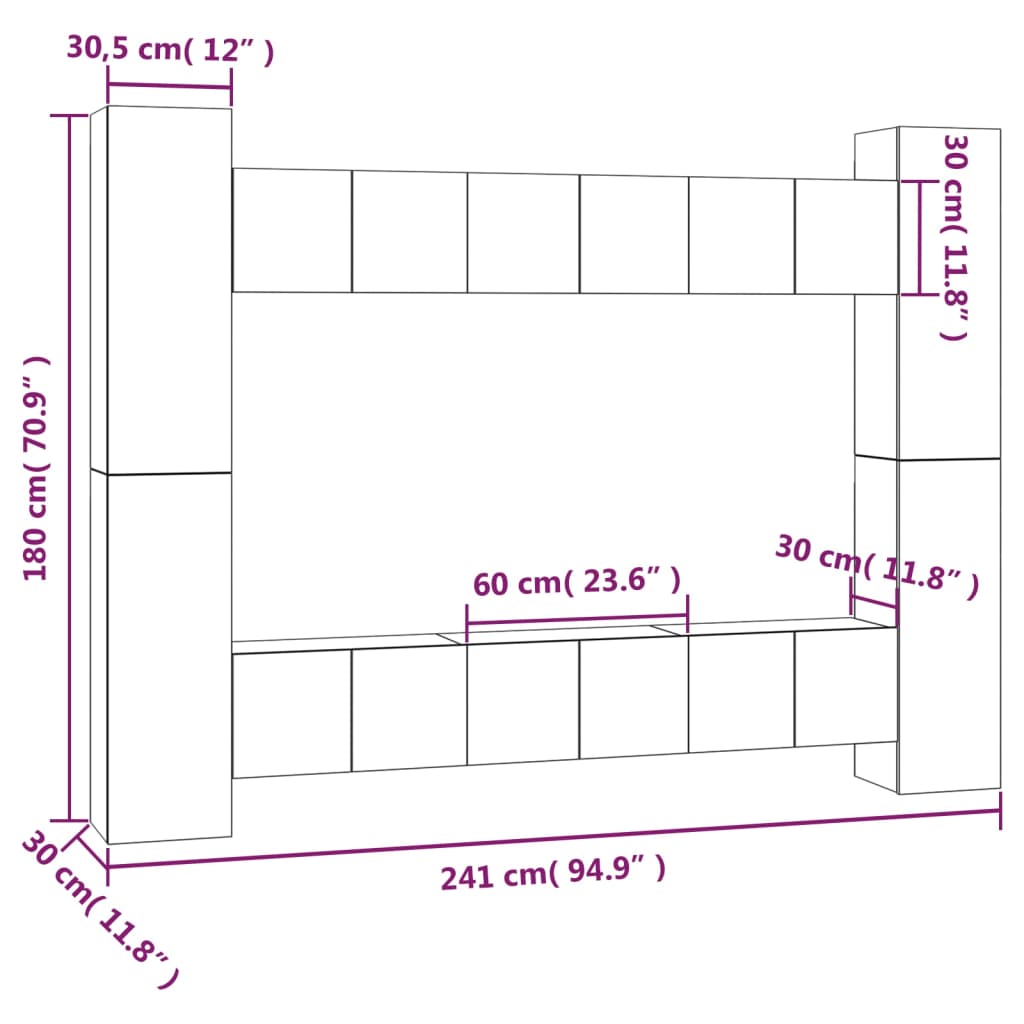 10 Piece TV Cabinet Set Grey Sonoma Engineered Wood