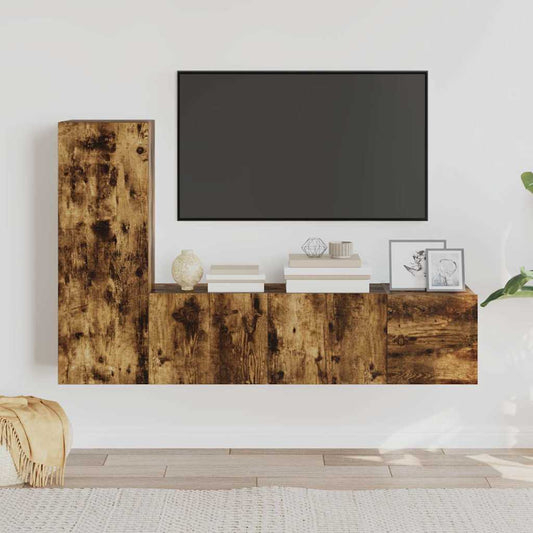 3 Piece TV Cabinet Set Smoked Oak Engineered Wood