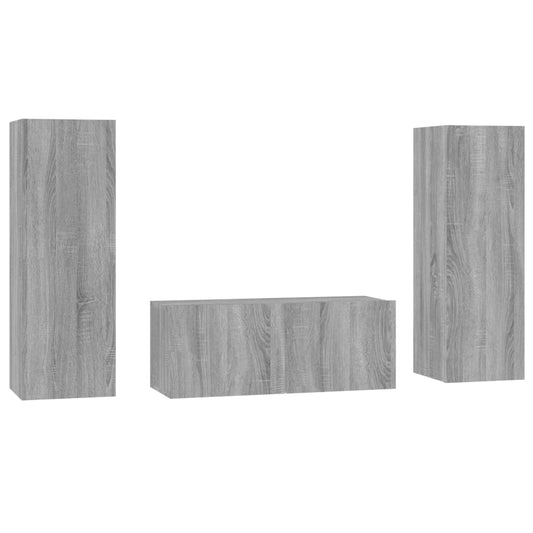 3 Piece TV Cabinet Set Grey Sonoma Engineered Wood